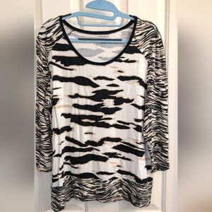 2 Zenergy By Chico's White, Black, & Cream Animal Print 3/4 Sleeve Blouse